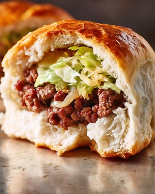 Golden Bierocks with Ground Beef, Cabbage and Onion Filling - stock photo