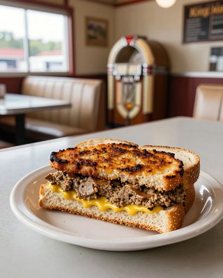 Crispy Livermush Sandwich in Diner - stock photo