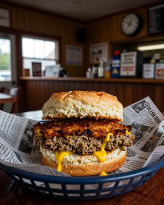 Livermush Sandwich with Hash Browns, Diner - stock photo