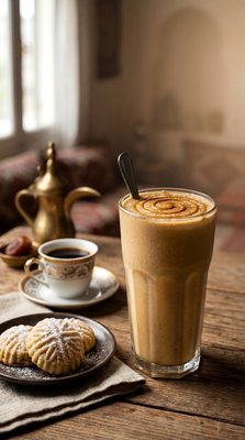 Tahini Date Shake with Arabic Coffee & Pastries - stock photo