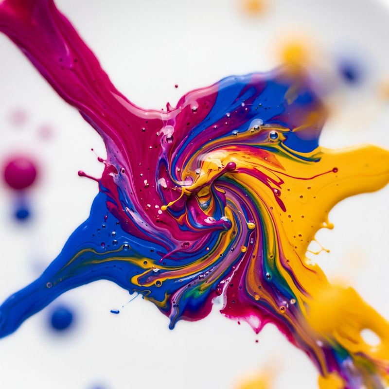Bright colors mix on a white surface in an artistic display Premium Stock Photo - stock photo