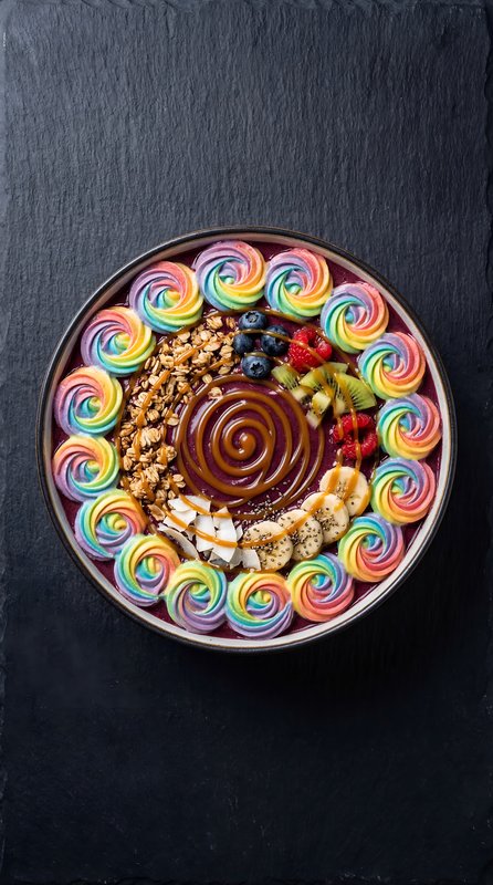 Colorful dessert bowl with fruits and granola for breakfast Premium Stock Photo - stock photo