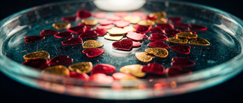 Heart shapes in a bowl with glimmering light in focus Premium Stock Photo - stock photo
