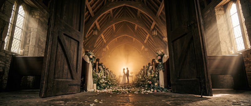 Couple exchanges vows inside a church during wedding ceremony Premium Stock Photo - stock photo