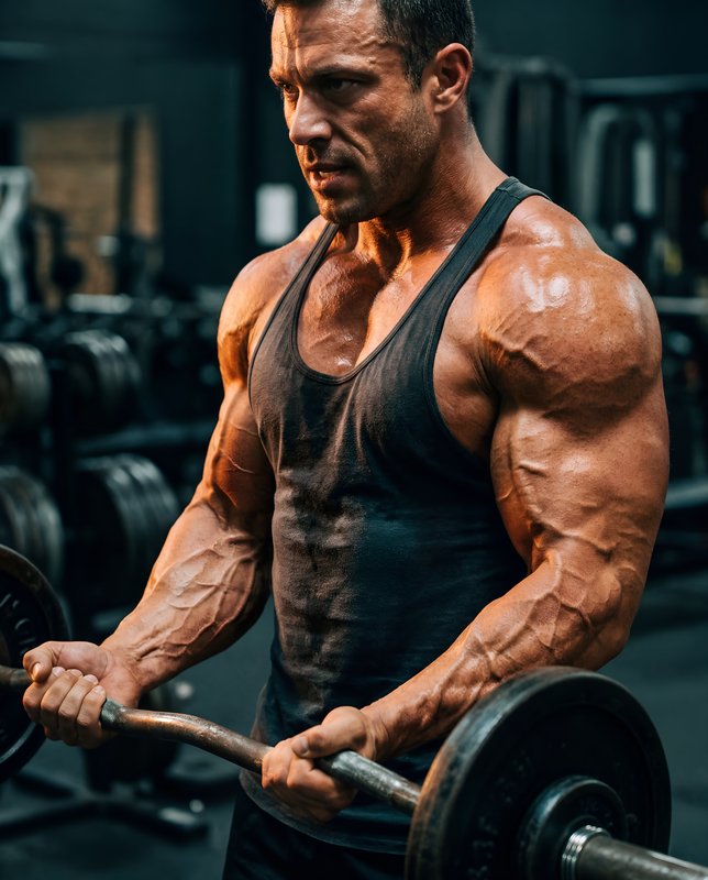 Strong man lifting weights in gym Premium Stock Image - stock photo