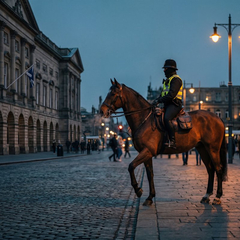 Police officer on horseback in the city during sunset Premium Stock Photo - stock photo