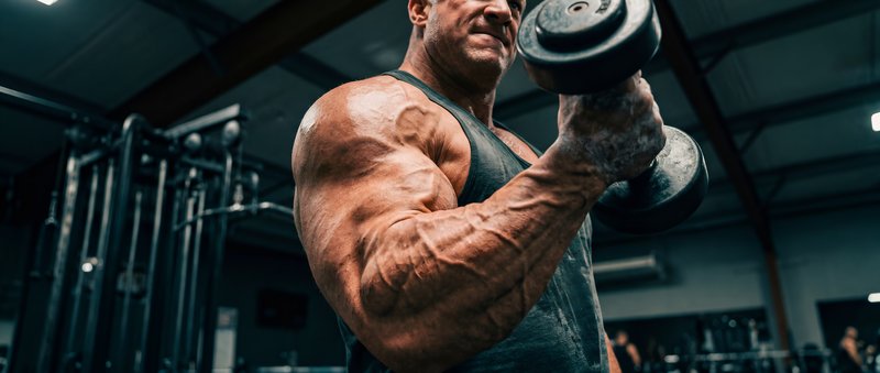 Bodybuilder lifts dumbbell in gym during workout session Premium Stock Photo - stock photo