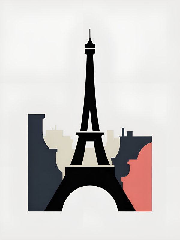 Eiffel Tower silhouette with colorful background shapes in Paris Premium Stock Image - stock photo