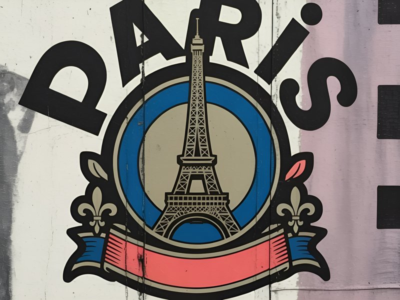Eiffel Tower symbol shown in a Parisian street art mural Premium Stock Photo - stock photo