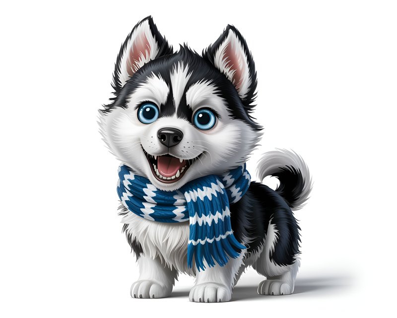 Cute puppy in a blue scarf smiles brightly Premium Stock Photo - stock photo