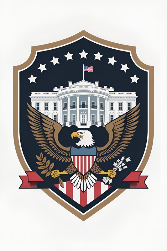 Eagle emblem with White House background and stars Premium Stock Image - stock photo