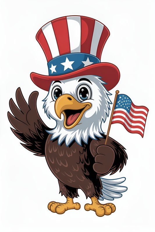 Eagle with top hat and flag celebrating independence day Premium Stock Image - stock photo