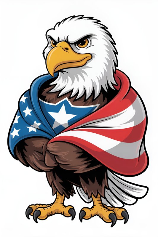 Eagle wearing American flag and standing with strong posture Premium Stock Image - stock photo