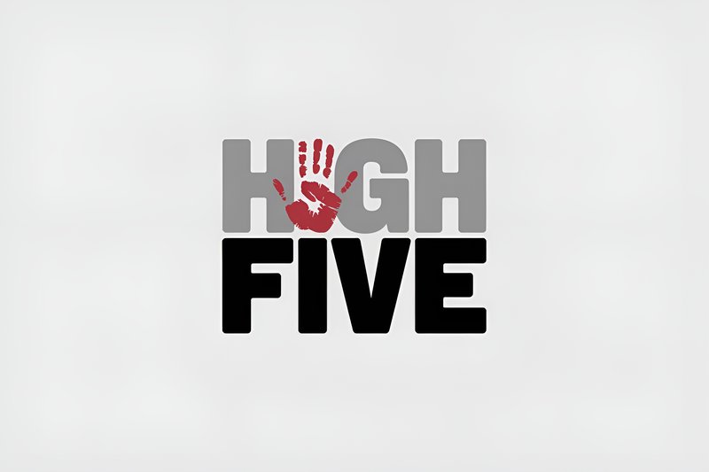 Handprint design showing the words high five in bold text Premium Stock Photo - stock photo