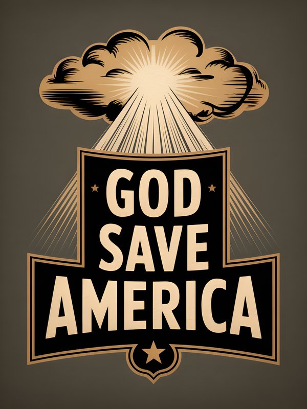 God save America graphic design featuring rays and clouds Premium Stock Image - stock photo