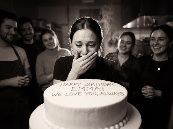 Celebration for Emma's birthday in a warm kitchen setting - stock photo