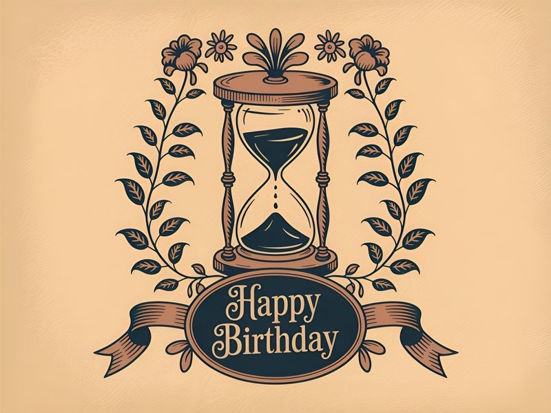 Happy birthday design with hourglass and floral details Premium Stock Photo - stock photo