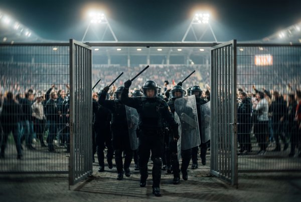 Crowd control at a stadium during a night event - stock photo