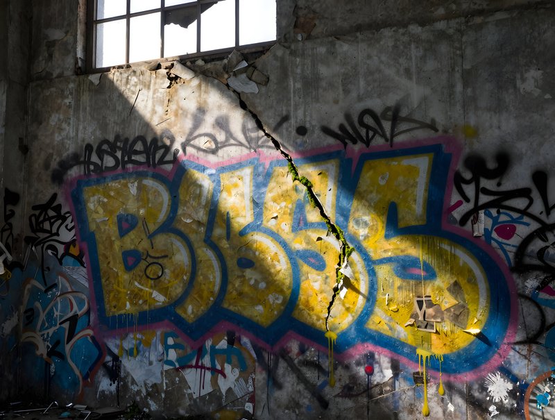 Graffiti art on a wall in an abandoned building Premium Stock Image - stock photo
