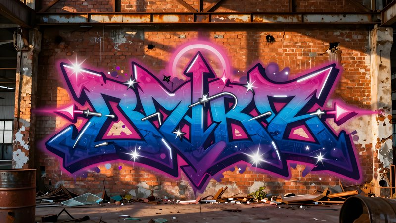 Colorful graffiti artwork in an abandoned industrial space Premium Stock Photo - stock photo