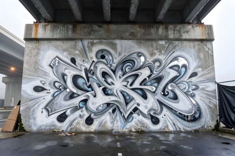 Urban art under a highway with bold letters and curves Premium Stock Photo - stock photo