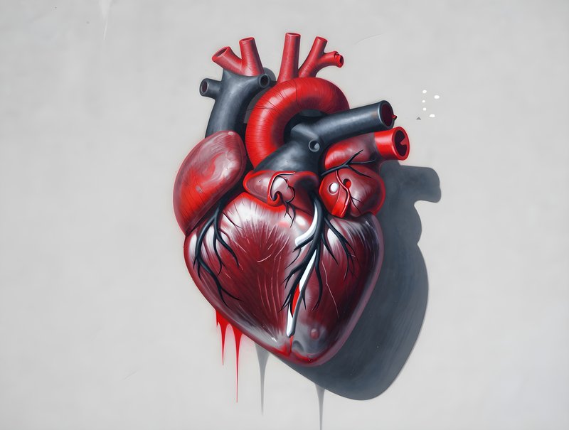 Large heart mural on wall with colorful details in urban setting Premium Stock Image - stock photo