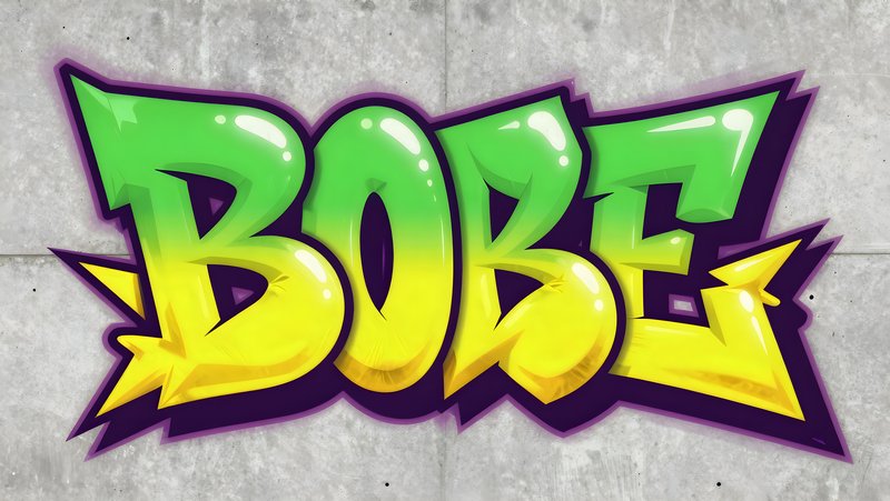 Vibrant graffiti art of the word Bobe on a concrete wall Premium Stock Image - stock photo