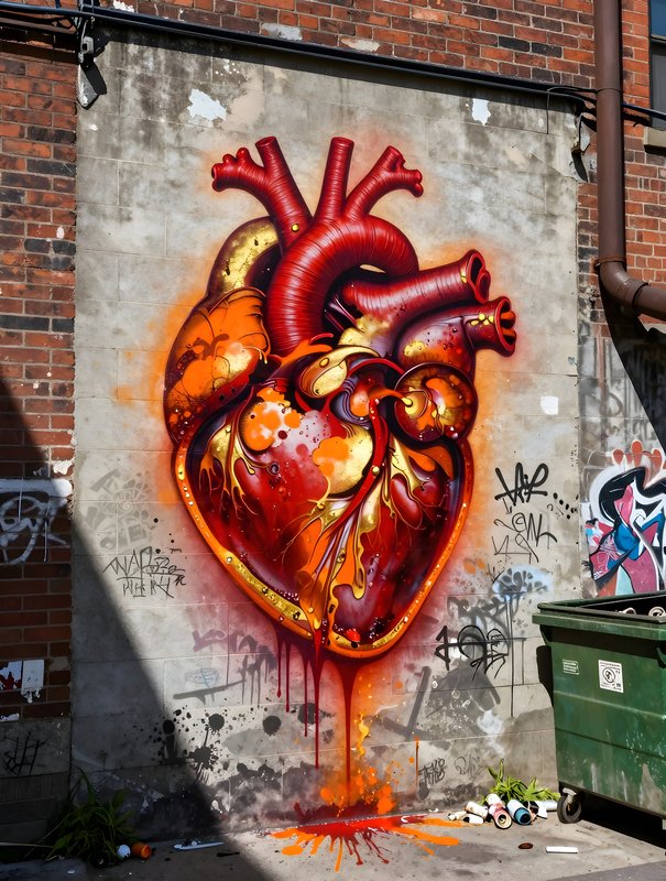 Street art of a heart on a brick wall in an urban area Premium Stock Image - stock photo