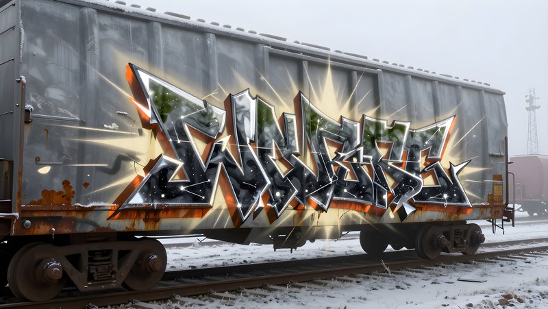 Graffiti on train car in a snowy environment Premium Stock Photo - stock photo