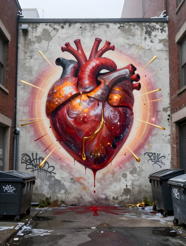 Creative heart mural on building wall in urban setting Premium Stock Photo - stock photo