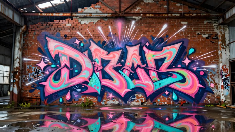 Colorful graffiti art on a brick wall in an abandoned warehouse Premium Stock Photo - stock photo