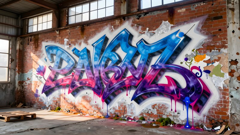 Colorful graffiti art on a brick wall in an old building Premium Stock Photo - stock photo