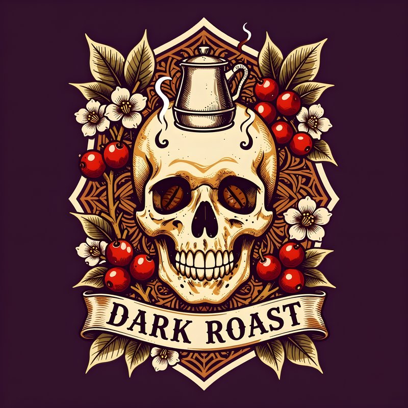 Skull design with coffee elements and red berries Premium Stock Image - stock photo