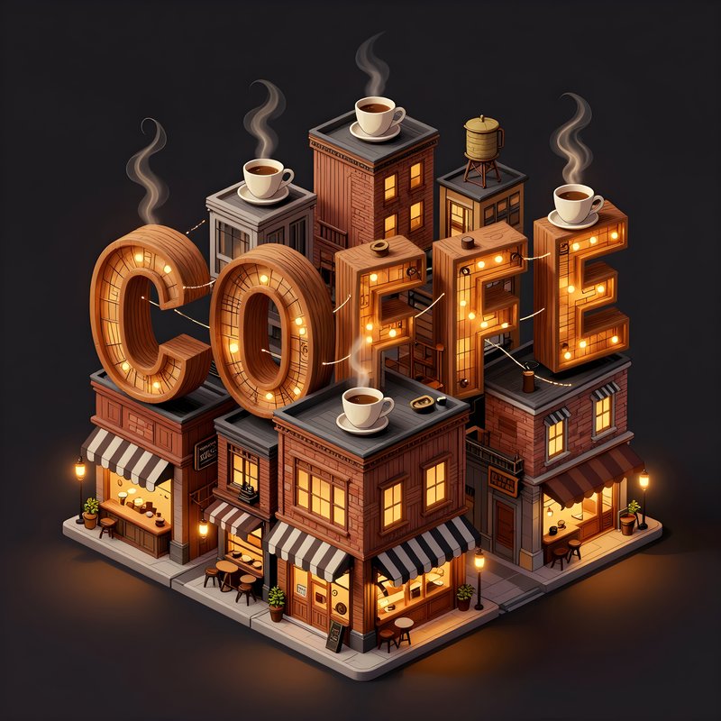 City coffee shops with large coffee sign in evening lights Premium Stock Photo - stock photo