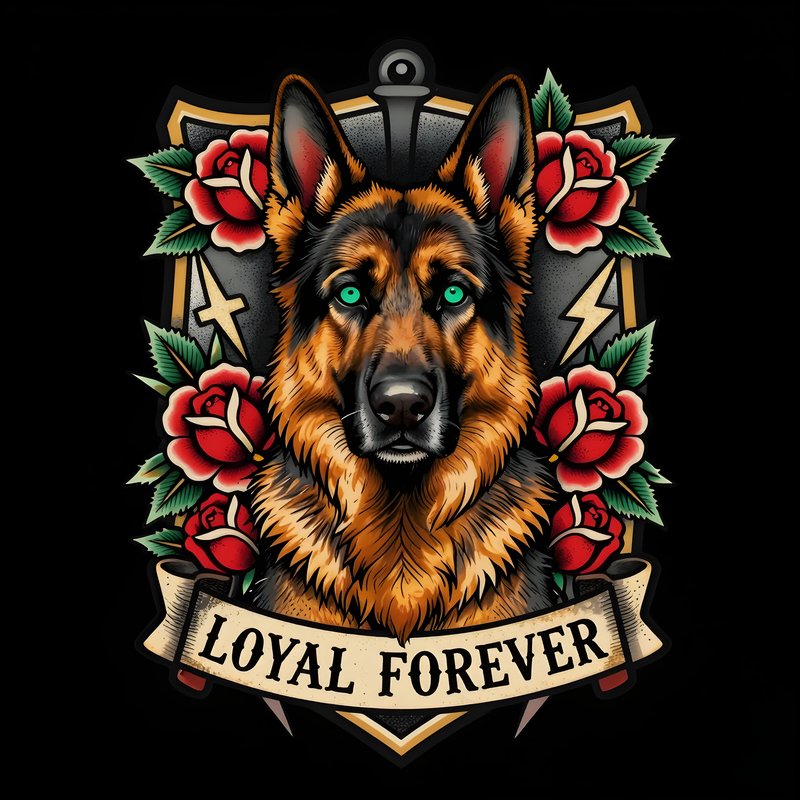 German shepherd with roses and banner showing loyalty theme Premium Stock Photo - stock photo