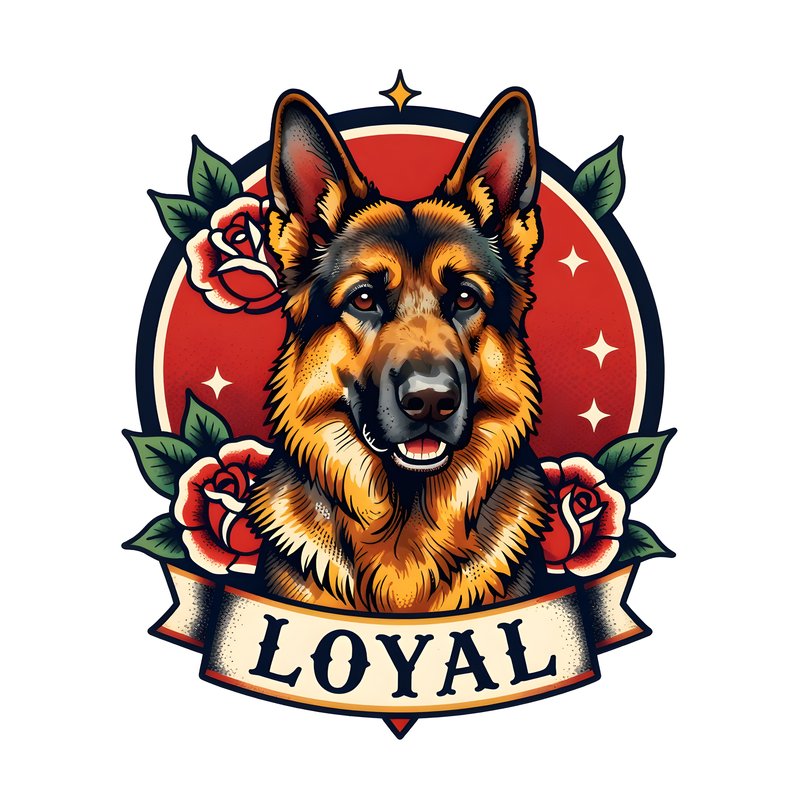 Image of a German Shepherd surrounded by roses and text Premium Stock Photo - stock photo