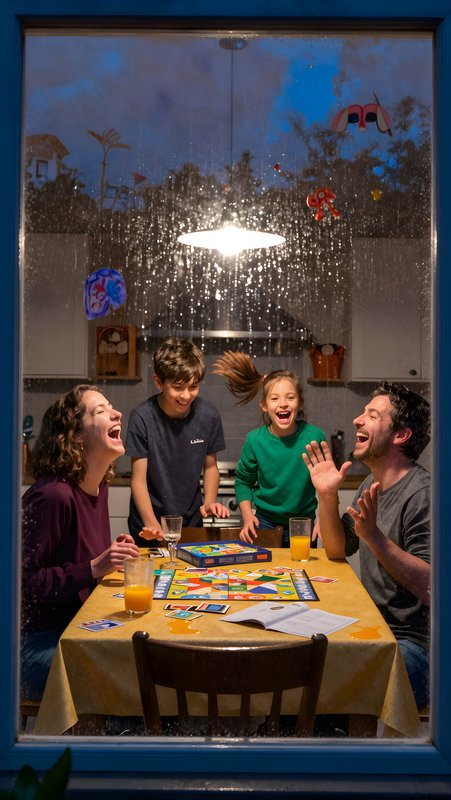 Family enjoys board games during rainy evening indoors Premium Stock Photo - stock photo
