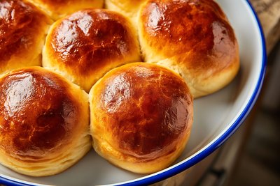 Golden Bierocks Freshly Baked German Meat Filled Bread Rolls Perfect Crust - stock photo