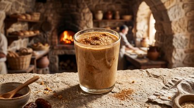 Tahini Date Shake in Historic Stone Kitchen - stock photo
