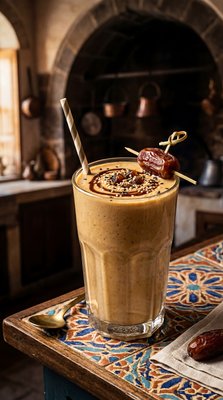 Tahini Date Shake in Ornate Caf? Setting - stock photo