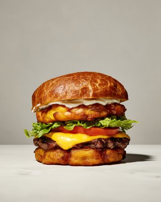 Jibarito Burger with Fried Chicken and Cheese - stock photo