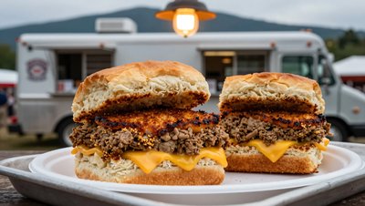 Livermush Sandwich with Cheese & Sesame - stock photo