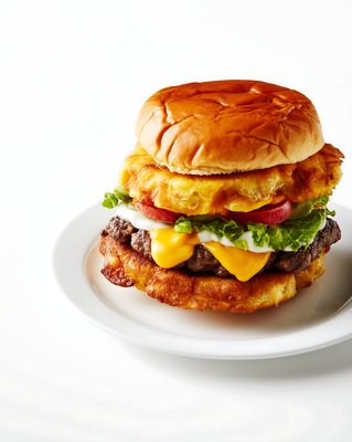 Jibarito Burger with Egg Bacon Cheese - stock photo