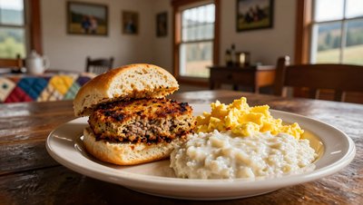 Livermush Sandwich Served in Rustic Farmhouse - stock photo