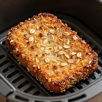 Golden Goetta Slices Cooked in Air Fryer - stock photo