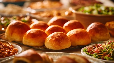 Freshly Baked Bierocks Golden Crust Comfort Food Feast - stock photo