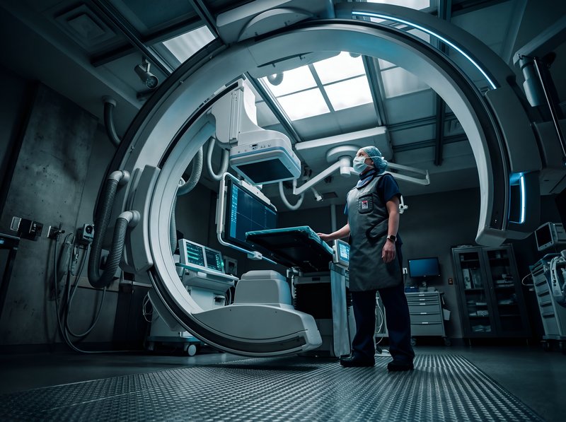 Medical professional works in an advanced imaging room Premium Stock Image - stock photo