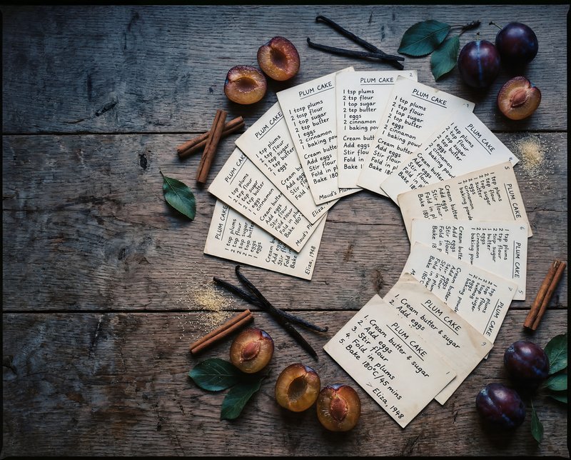 Recipes for plum cake with ingredients and instructions Premium Stock Photo - stock photo