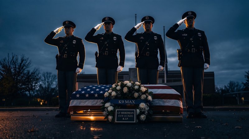 Salute by officers at memorial service for K9 Max Premium Stock Photo - stock photo