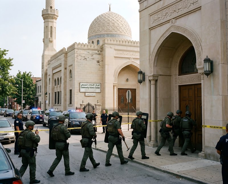 Police respond to reports at community center near mosque Premium Stock Image - stock photo